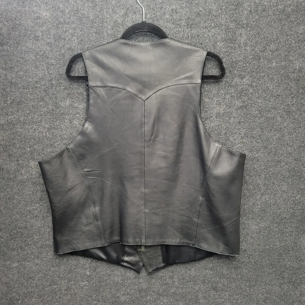 Cavender's Mens Leather Vest Western Ranch Cowboy Biker XXL Black Button Front